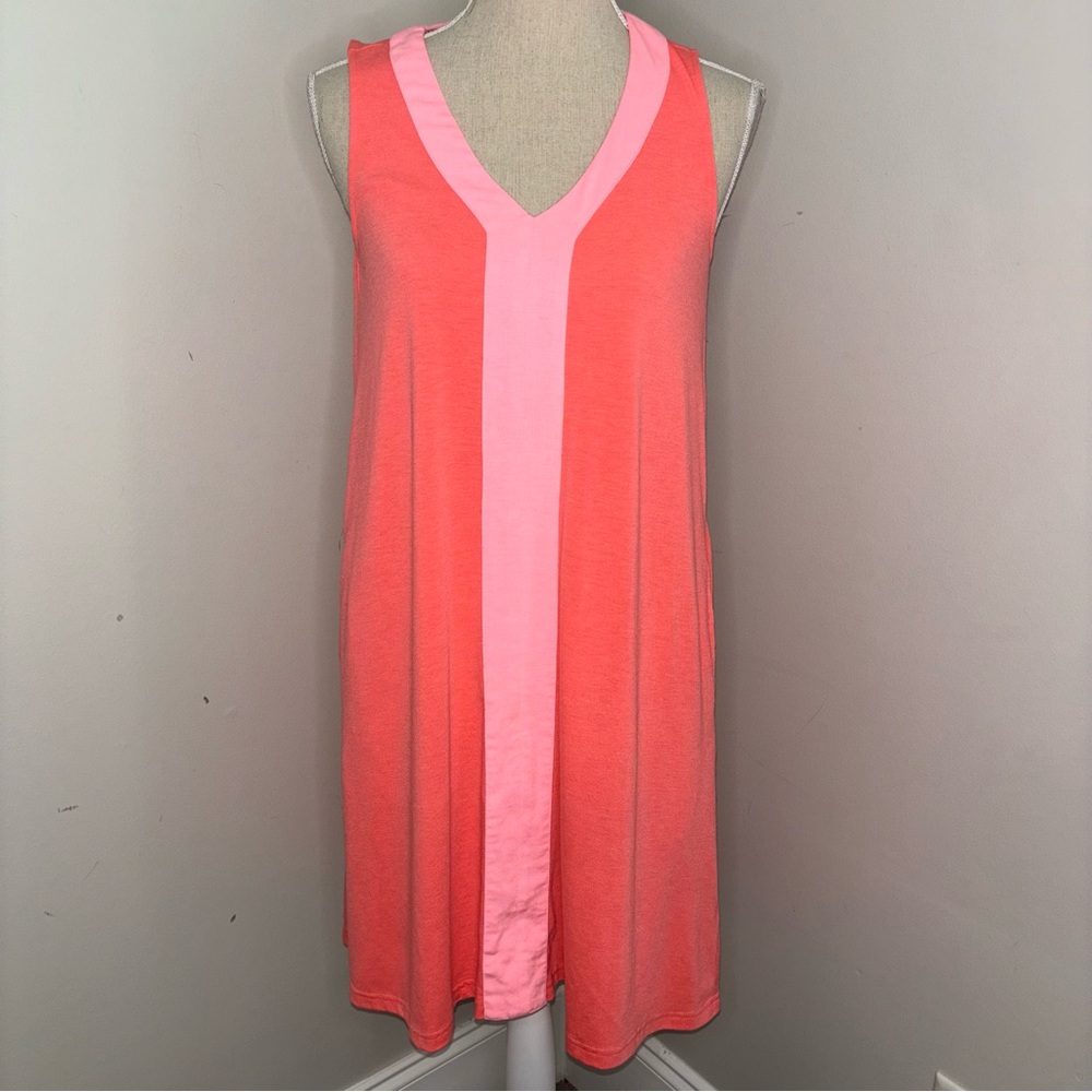 Fresh Produce coral pink colorblock loose fit sleeveless  knit dress size XS